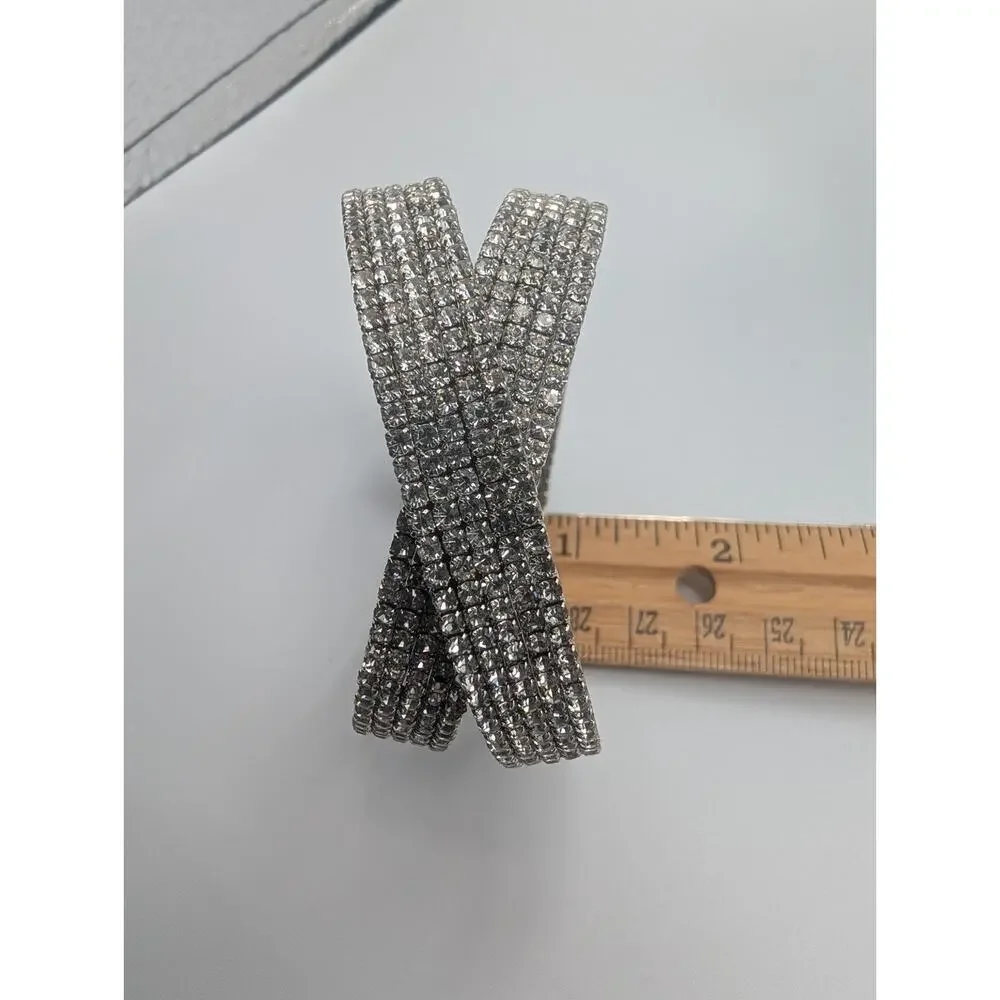 Sparkling Rhinestone Crystal Wide Cuff Bracelet Silver Tone Fashion Jewelry Wrap
